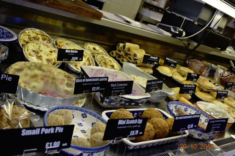 Deli counter at Mamlmesbury butchers