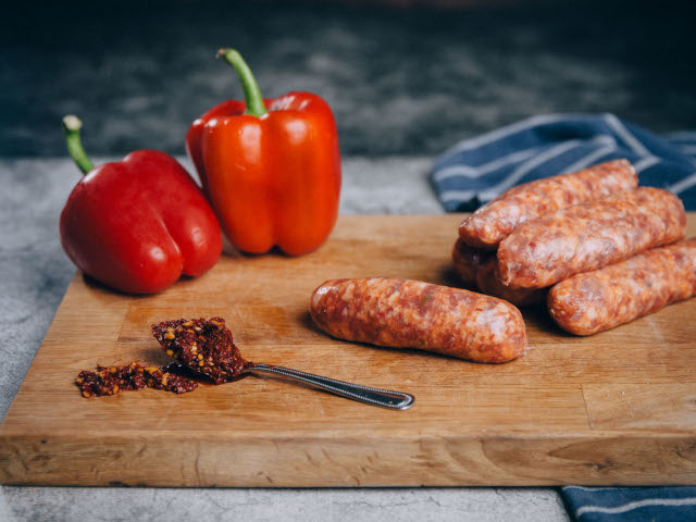 Handmade sausagesfrom Michaels butchers shop in Malmesbury Wiltshire