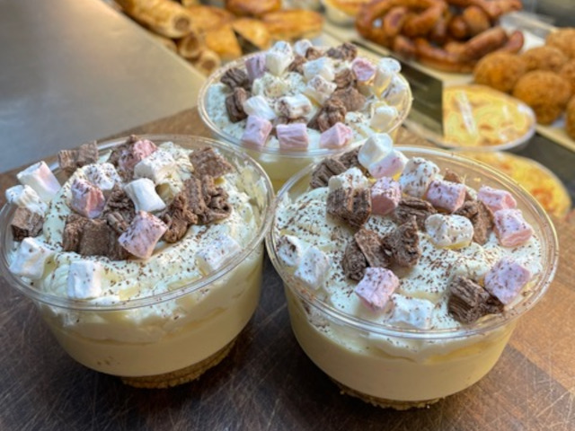Homemade rocky road cheesecake pots, Malmesbury tea shop